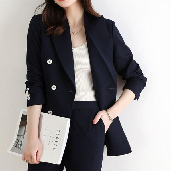 

2021 new work clothes women blazer suit elegant ol british style long sleeve blazers + pants suits 2 piece set f5t9, White;black