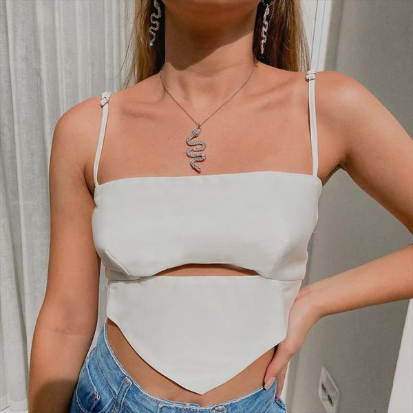 

over front cut out women camis halter neck sleeveless backless wrap crop bandage vest summer tanks woman clothes, White