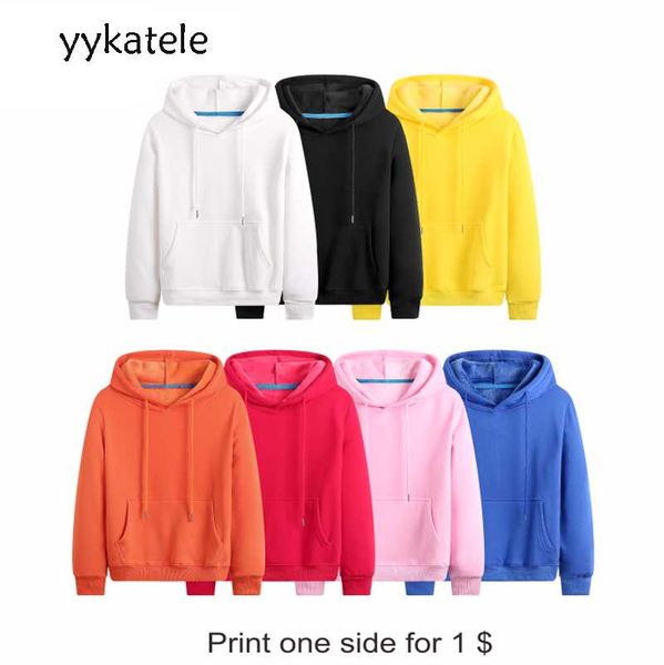 

women's hoodies & sweatshirts 2021 yykatele autumn winter plus size long sleeve pocket pullover hoodie female male casual warm, Black