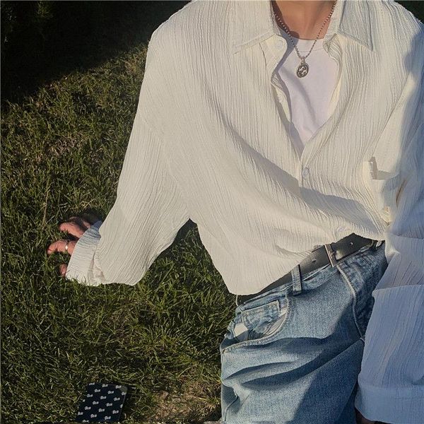 

men's casual shirts 2021 loose fashion trend long sleeve white camisa masculina slim fit mens high-quality black color, White;black
