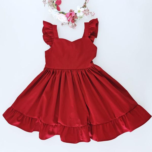 

girl's dresses flofallzique 2021 girls cotton sweet back hollow strap design baby kids clothes for christmas thanksgiving birthday, Red;yellow