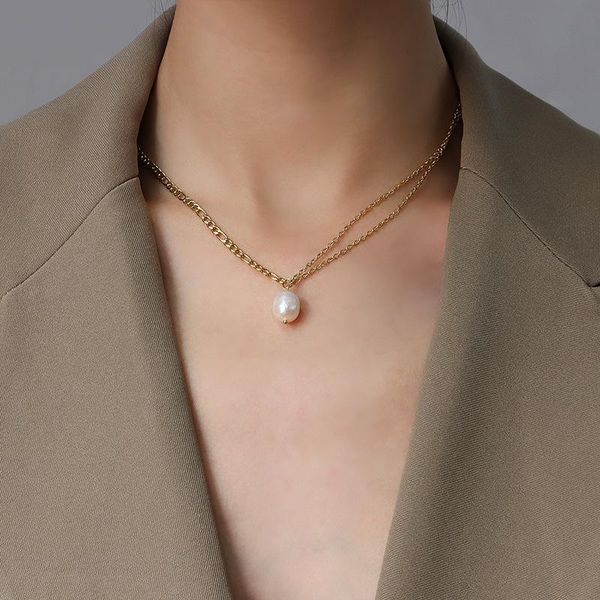 

pendant necklaces minar asymmetric double layered gold silver colour thin chain chokers necklace for women real pearl jewelry