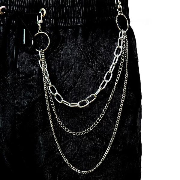 

vintage long metal rock trousers hipster pant jean keychain ring clip tassel keychains women a qylrtl, Silver