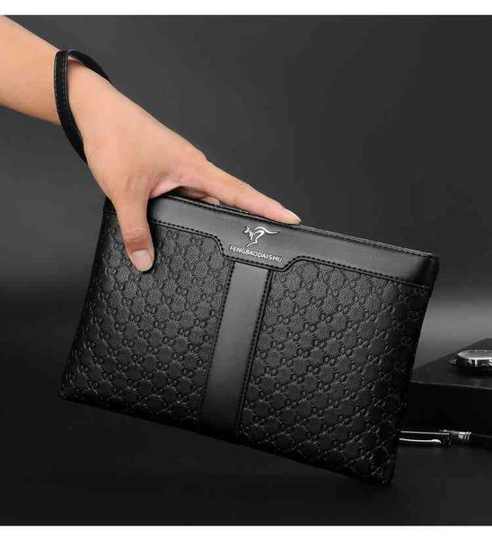 

leather handbag men's envelope clip grab, Red;black