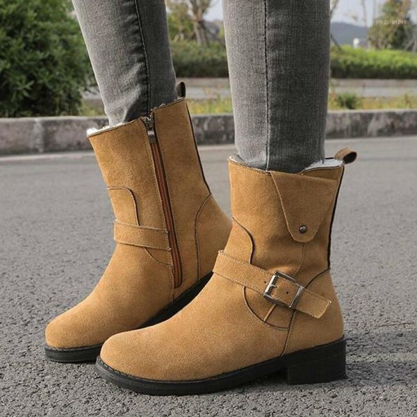 

boots women mid-calf low heels shoes woman booties autumn winter snow warm shoe chaussures femme zapatos mujer sapato nh1131, Black