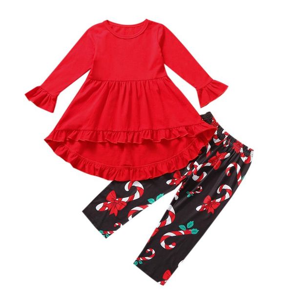 

clothing sets 2 pieces kids suit set, solid color round neck long sleeve + wand print pants for girls, 1-6 years, White