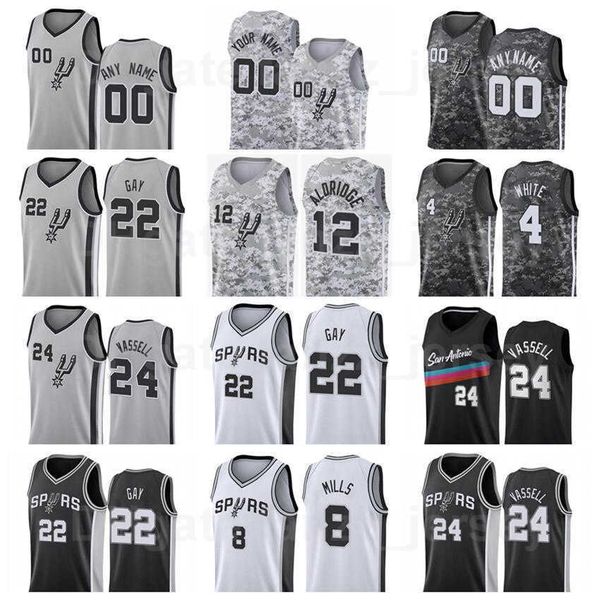 

screen printed basketball patty mills jersey 8 keldon johnson 3 rudy gay 22 jakob poeltl 25 finished edition black white grey, Black;red