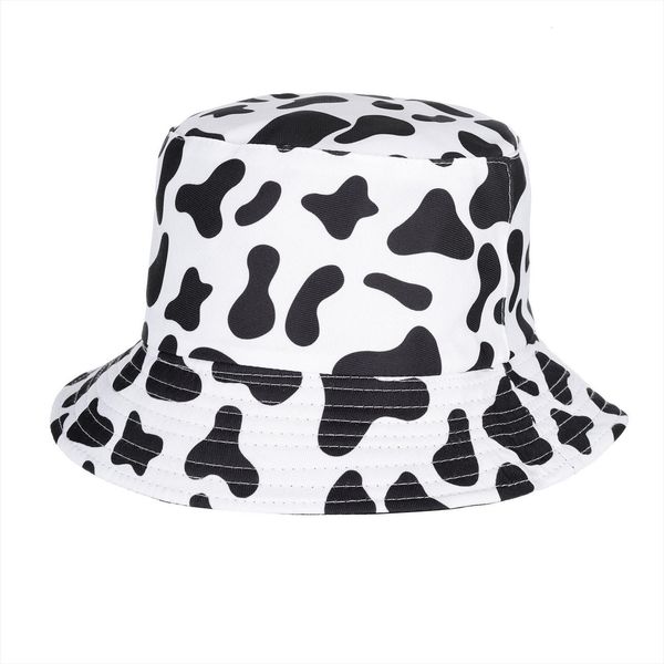

milk cow printed fishermans hat double sided sun hats women men kawaii travel basin bucket fashion sombrero, Blue;gray