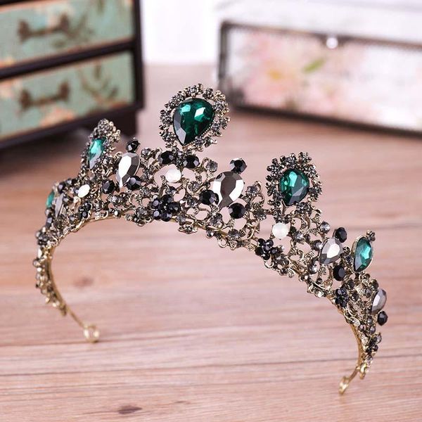 

hair clips & barrettes baroque vintage rhinestone prom big bride crown green crystal tiara bridal head jewelry pageant wedding accessories b, Golden;silver