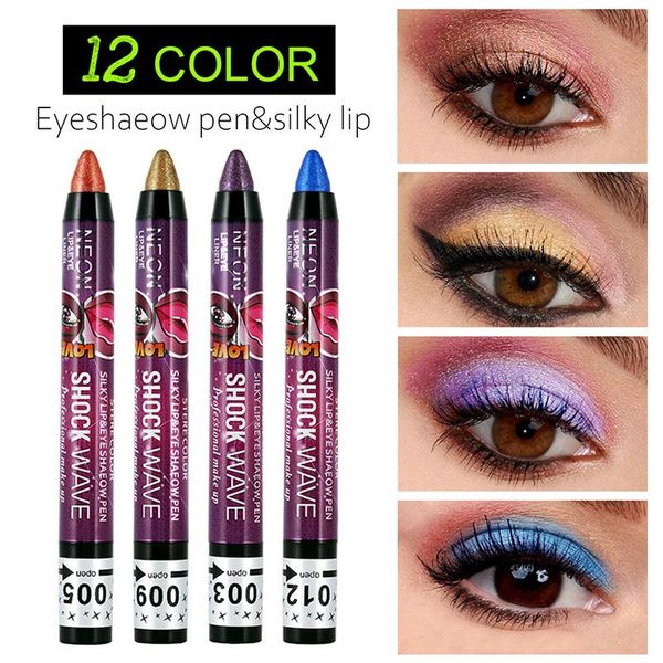 

eye shadow 12 color stick lip pencil 2 in 1 pearly lasting lying silkworm pen makeup cosmetics