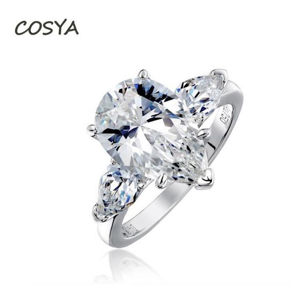 

cluster rings cosya 100% 925 sterling silver water drop synthetic moissanite wedding for women party fine jewelry birthday gift, Golden;silver