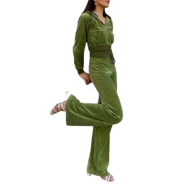 

women's two piece pants women two-piece clothes sets solid color hooded crop and elastic waist blue green, White