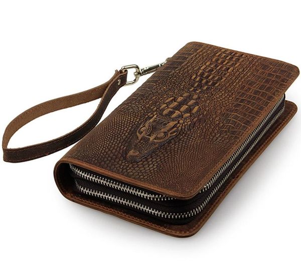 

wallets 2021 men large genuine leather vintage luxury long 3d alligator men's clutch bags male purse business handy bag, Red;black
