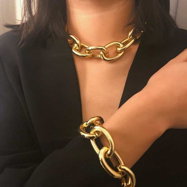 

chain exaggerated thick choker necklaces for women fashion vintage jewelry necklace female accessories, Golden;silver