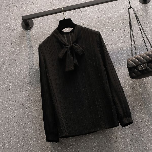 

hook bow flower shirts plus size l-4xl women puff long sleeve office ladies blouse fashion clothes streetwear new lybq, White