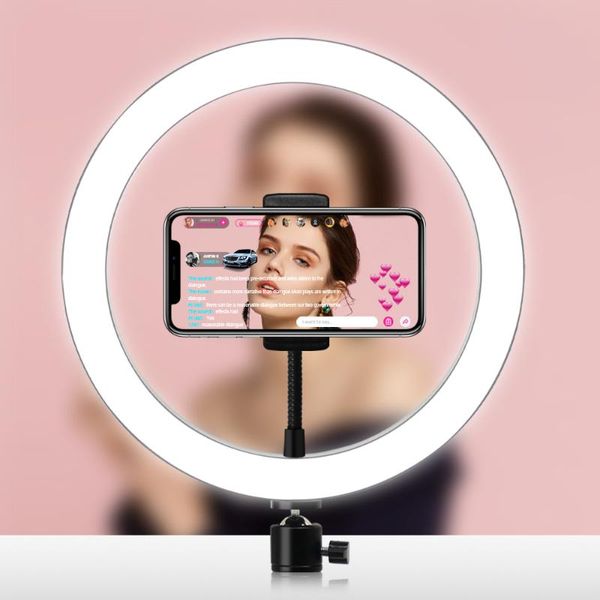 

flash heads doled round ring lamp 6/8/10" led light 10 dimming range 3200k-5600k for selfie makeup pographic lighting stream po studio