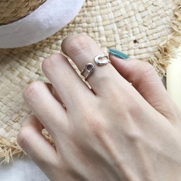 

cluster rings 1pc authentic s925 sterling silver fine jewelry double rows hollow band open ring j362, Golden;silver