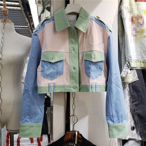 

women's jackets 2021 autumn small cropped jacket girls street stitching color short coat for women female casual coats outerwear, Black;brown