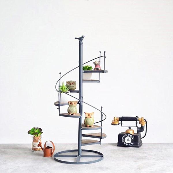 

hooks & rails european style wrought iron staircase flower stand floor type rotating multi-layer ladder bird rack balcony pot