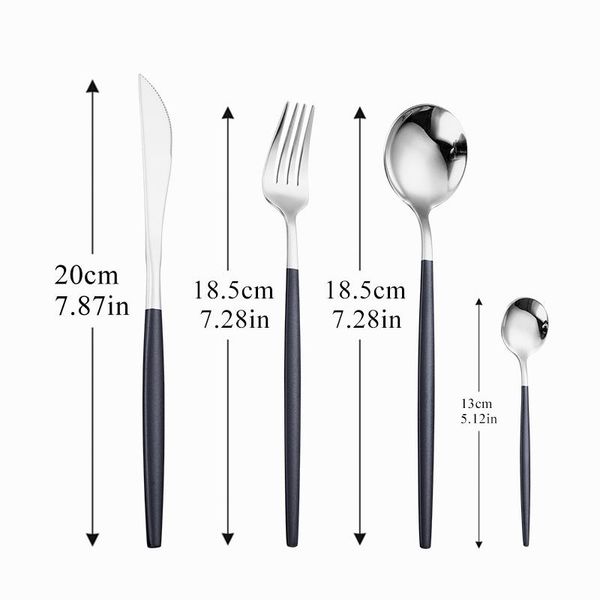 

dinnerware sets cutlery fork knife set tableware black silver stainless steel kids spoon christmas party