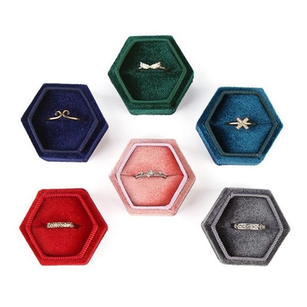

jewelry pouches, bags exquisite engagement wedding small hexagonal flannel display holder ring box, Pink;blue