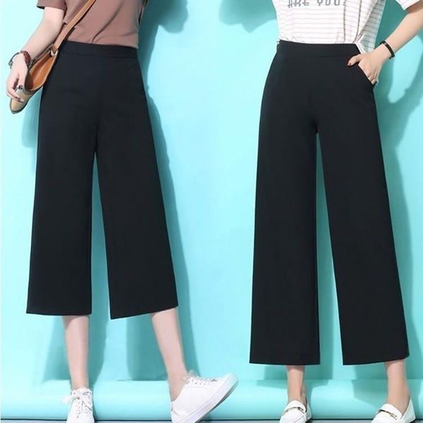 

women's shorts 2021 wide leg pants spring and summer elastic waist straight tube versatile slim korean loose nine point casual, White;black