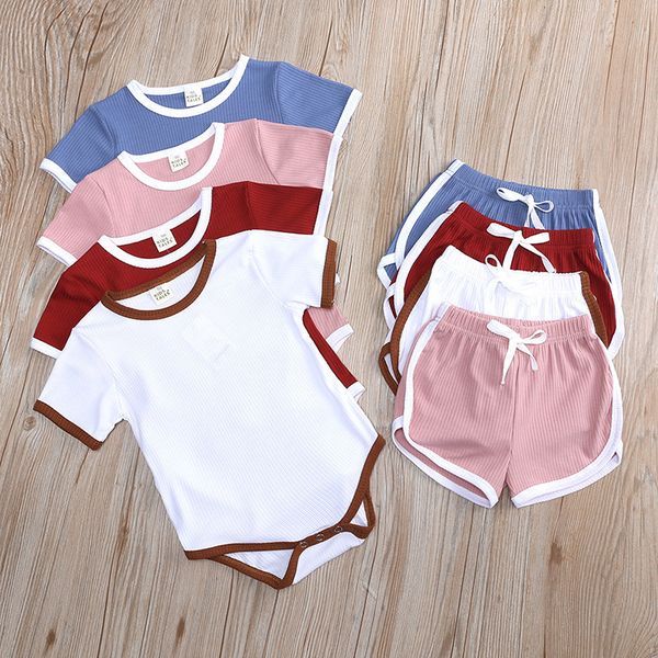 

cute jumpsuit overalls t-shirt + shorts pants set summer 2-piece clothes tracksuit shorts pajamas kids girls boy baby clothing suit cz0222d, White