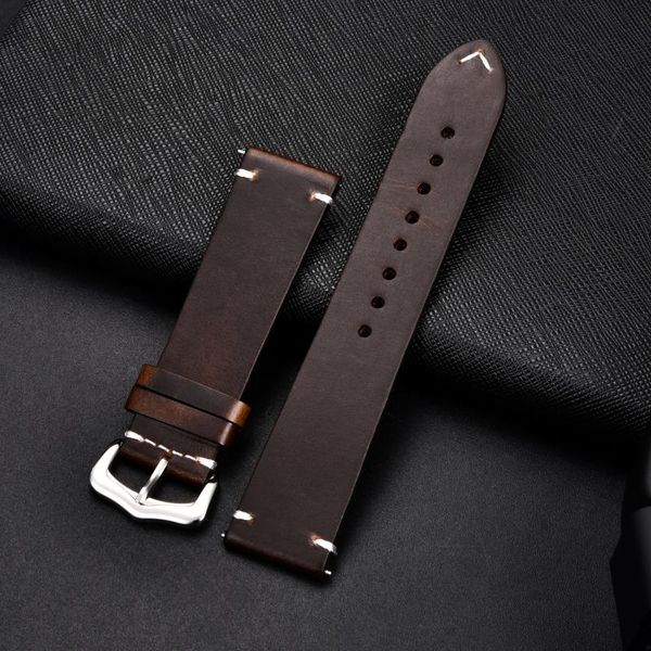 

watch bands retro genuine leather strap oil wax oily discoloration cowhide 18 20 22 24mm busin, Black;brown