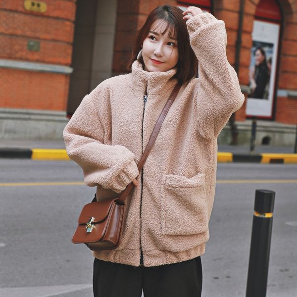 

all winter sleeves turn collar teddy jacket tr0083 xnpk, Black