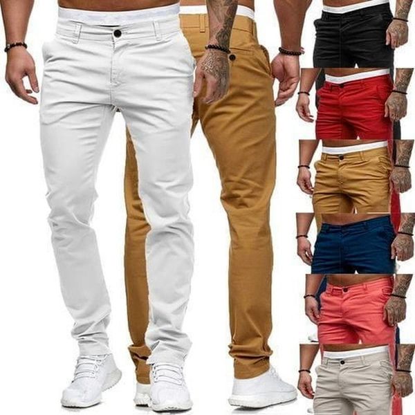 

men's pants 2021 casual solid colorpants social slim fit black trousers zipper mid waist skinny business male spring summer stretchy