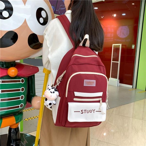 

backpack korean color matching fashionable large capacity nylon school bag casual letter embroidery college travel