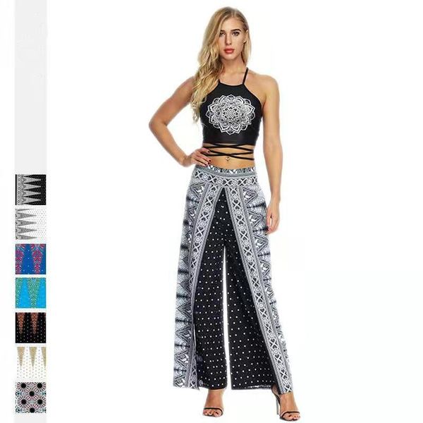 

new product fashion women's digital printing loose large size casual ethnic style high waist wide leg pants yoga pants, White;red