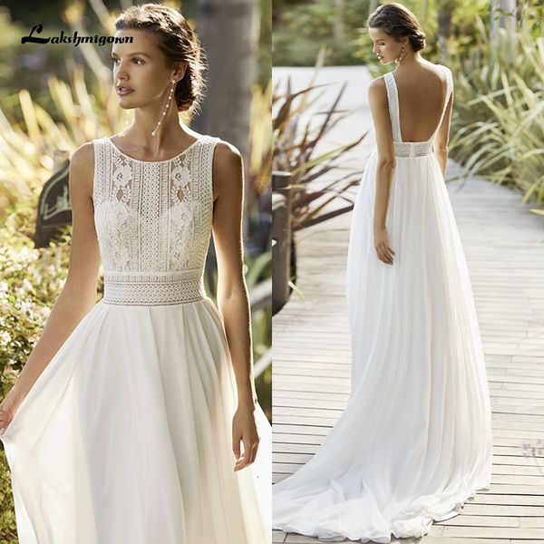 

new elegant chiffon beach es 2021 lace boho wedding gowns plus size open back long vestido de novia 75w1, White