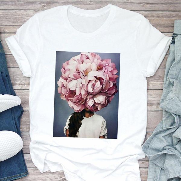 

women's t-shirt gothic round neck short sleeve casual women 2021 harajuku white tshirt vintage flowers feather print t shirt