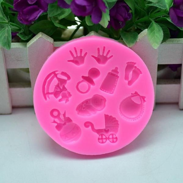 

baking & pastry tools baby feet hand prints christening silicone mould chocolate -40 ->240 degree cake circle pink 1 x 40 mold