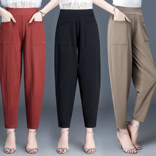 

2xl-6xl plus size 2021 spring korean version striped cotton female brim loose ankle-length was thin leg wide wj374 pants 16vd, Black;white