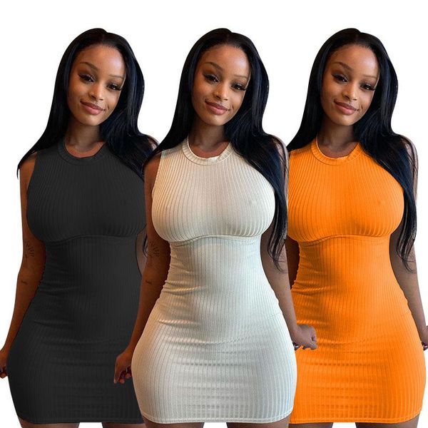 

casual dresses women sleeveless crew neck solid bodycon dress summer mini s-2xl nightclub party wholesale, Black;gray
