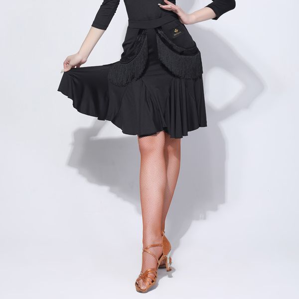 

2021 latin dance skirt women black fringed skirt latin performance clothes samba rumba salsa practice wear vdb3352, Black;red