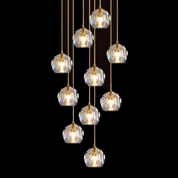 

pendant lamps luxury k9 crystal ball lights nordic 1-15 heads hanging lamp fordining room kitchen stairs home suspension light fixture