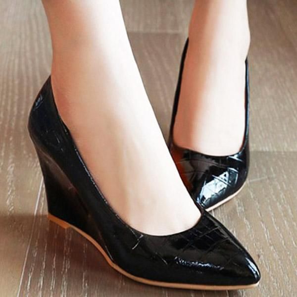 

dress shoes lihuamao women wedges high heels pointed toe ladies heel pumps wedding party, Black