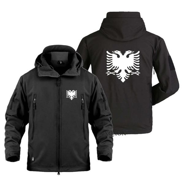 

men's jackets 2022 military albania flag outdoor waterproof softshell hooded fleece trip jacket adventure travel coat men w25, Black;brown