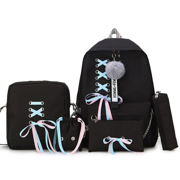 

fashion women backpacks 5 set school backpack korean design college school bags for teenage girls kids schoolbag shoulder bag