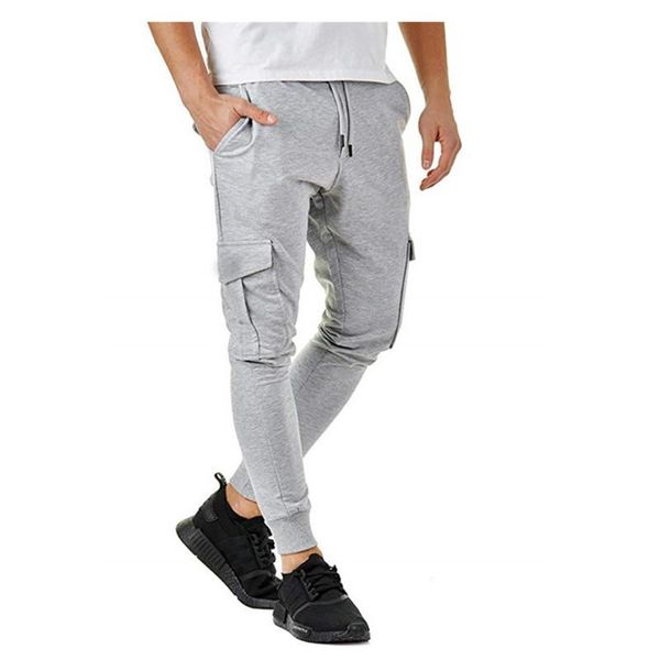 

men's pants fashion cargo multi-pocket joggers sweatpants men drawstring solid casual oversize baggy track 2021 plus size, Black