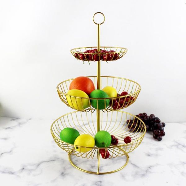 

storage baskets 3 tier retro simple round metal household fruit plate tray stand basket home organizer rattan toy