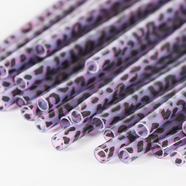 

pp leopard printed plastic straws reusable and customizable wholesale