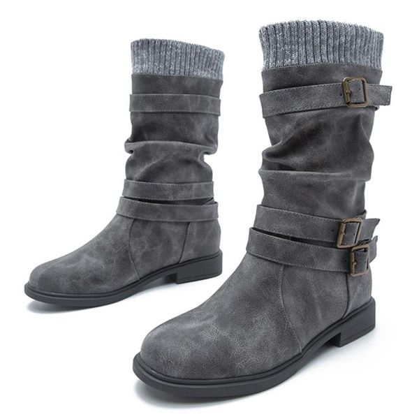 Stiefel Mode Frauen Winter Mid-Kalb Rohr Qualität Stricken Lange Komfort Flache Botines Mujer Ritter Boot Weibliche Botas Cx269