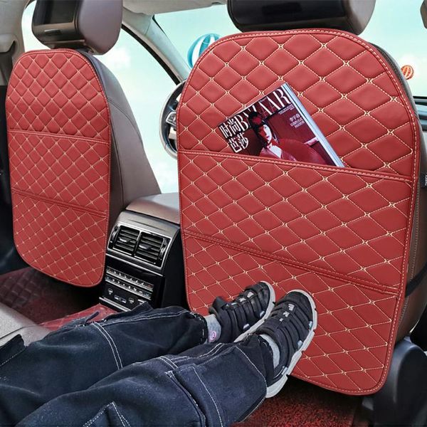 

car organizer seat back storage bag interior accessories anti-kick pad book magazine collection pu leather stowing tidying