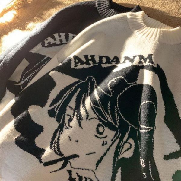 

womens korean version of autumn women sweater and winter loose wild japanese anime cartoon pullover round neck y2k couple, White;black