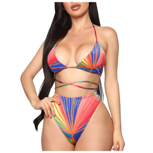 

women's swimwear bikini 2021 triangle high waist female tow pieces swimsuit women bandage 2 piece suit push up bathing swim biquini #g3, White;black