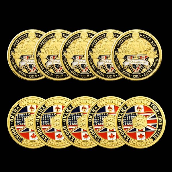 

5pcs non magnetic 70th anniversary battle normandy medal craft of gilded military challenge us coins for collection with hard capsule